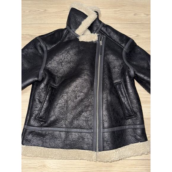 AE Oversized Vegan Shearling Moto Jacket Women’s Sz Large - Picture 7 of 10
